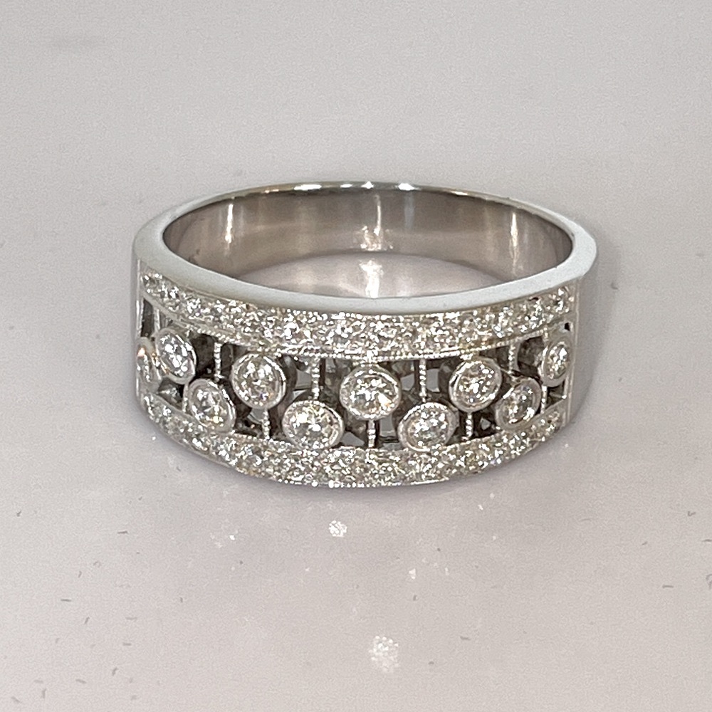 Solid Stamped 14K White Gold NATURAL Diamond Bezel Band Bling Ring Vintage